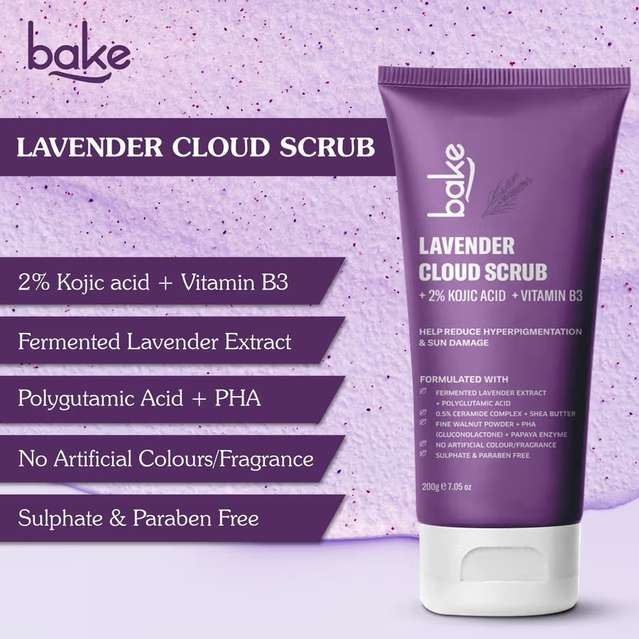 Bake 2% Kojic Acid Lavender Smoothie Body Scrub | Swadesiicart