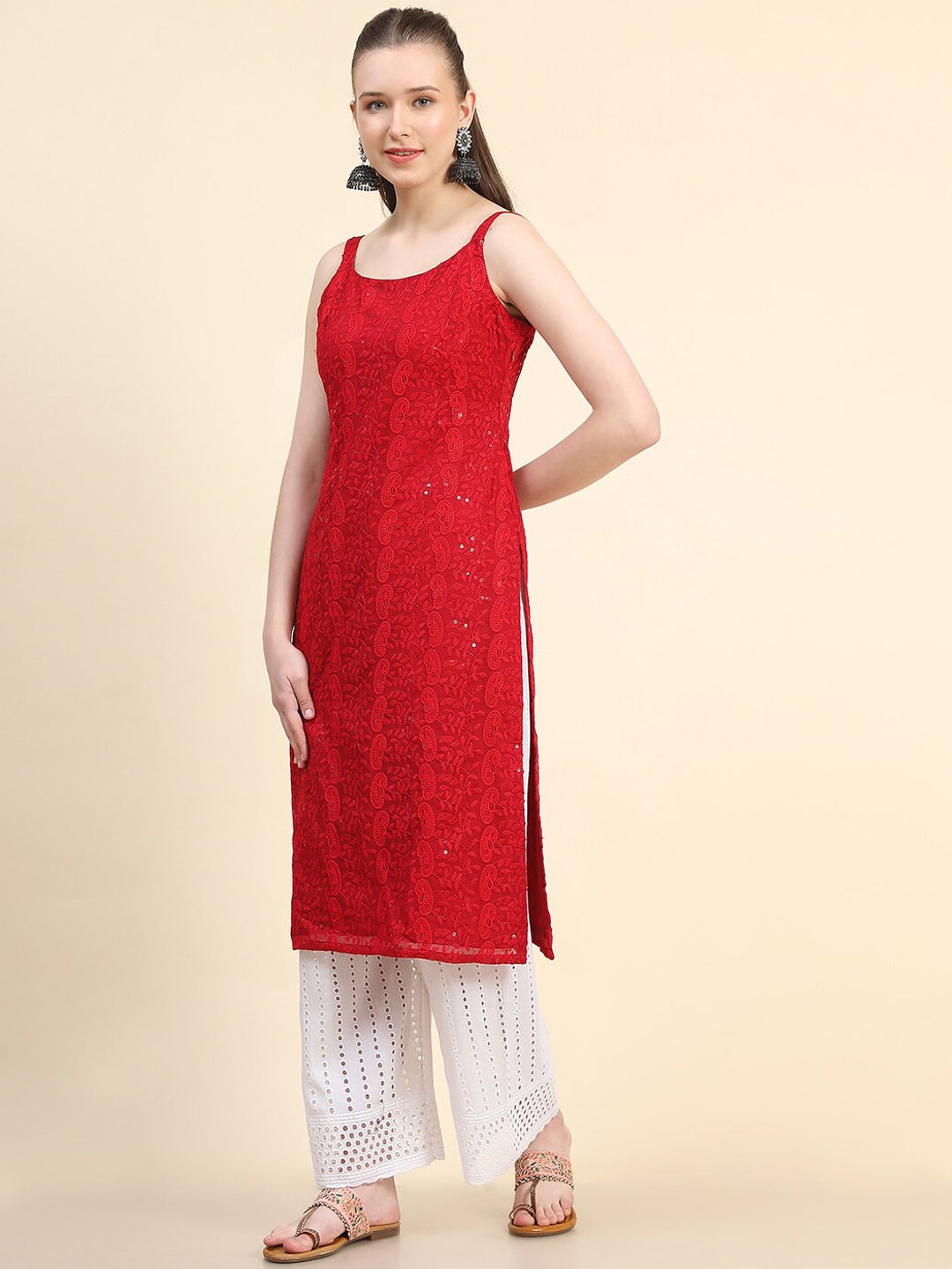 Kalini Paisley Embroidered Sequinned Chikankari Georgette Kurta | Swadesiicart