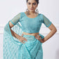 Blue Net Designer Thread Embroidery Work Saree with Unstitched Blouse - Vandini