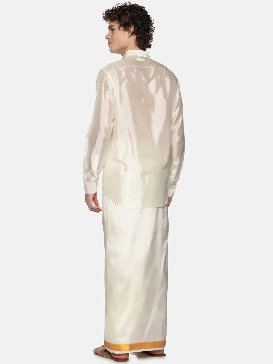 Sethukrishna Men Cream-Coloured Solid Dhoti | Swadesiicart