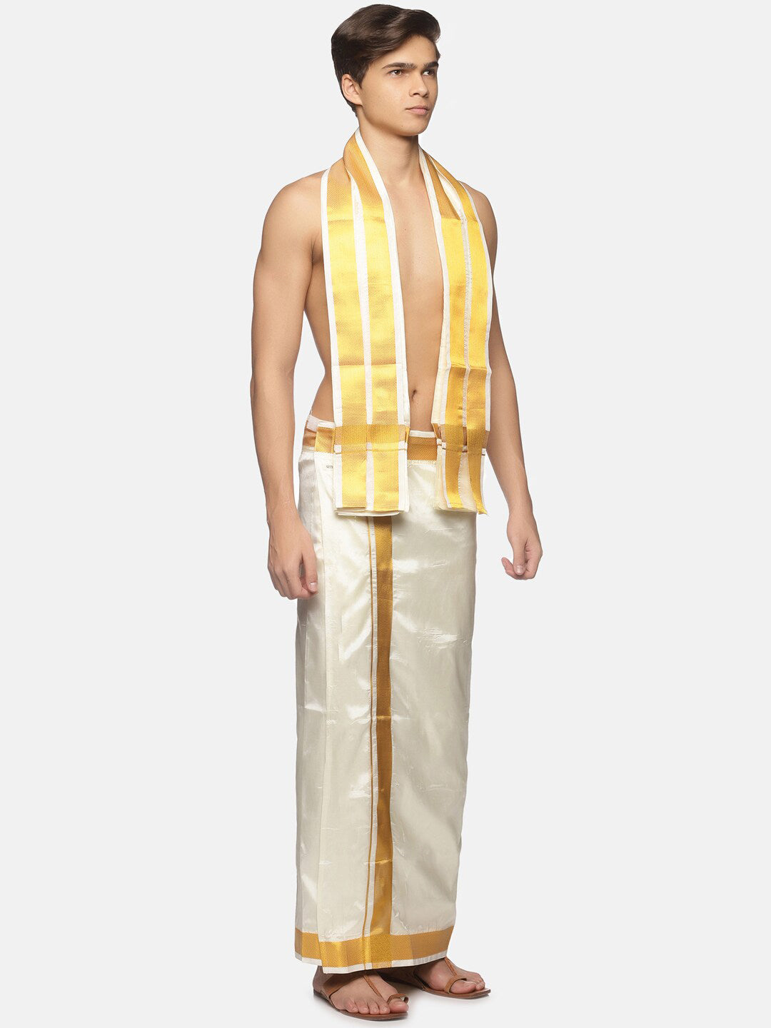 Sethukrishna Cream-Coloured Solid Dhoti For Men | Swadesiicart