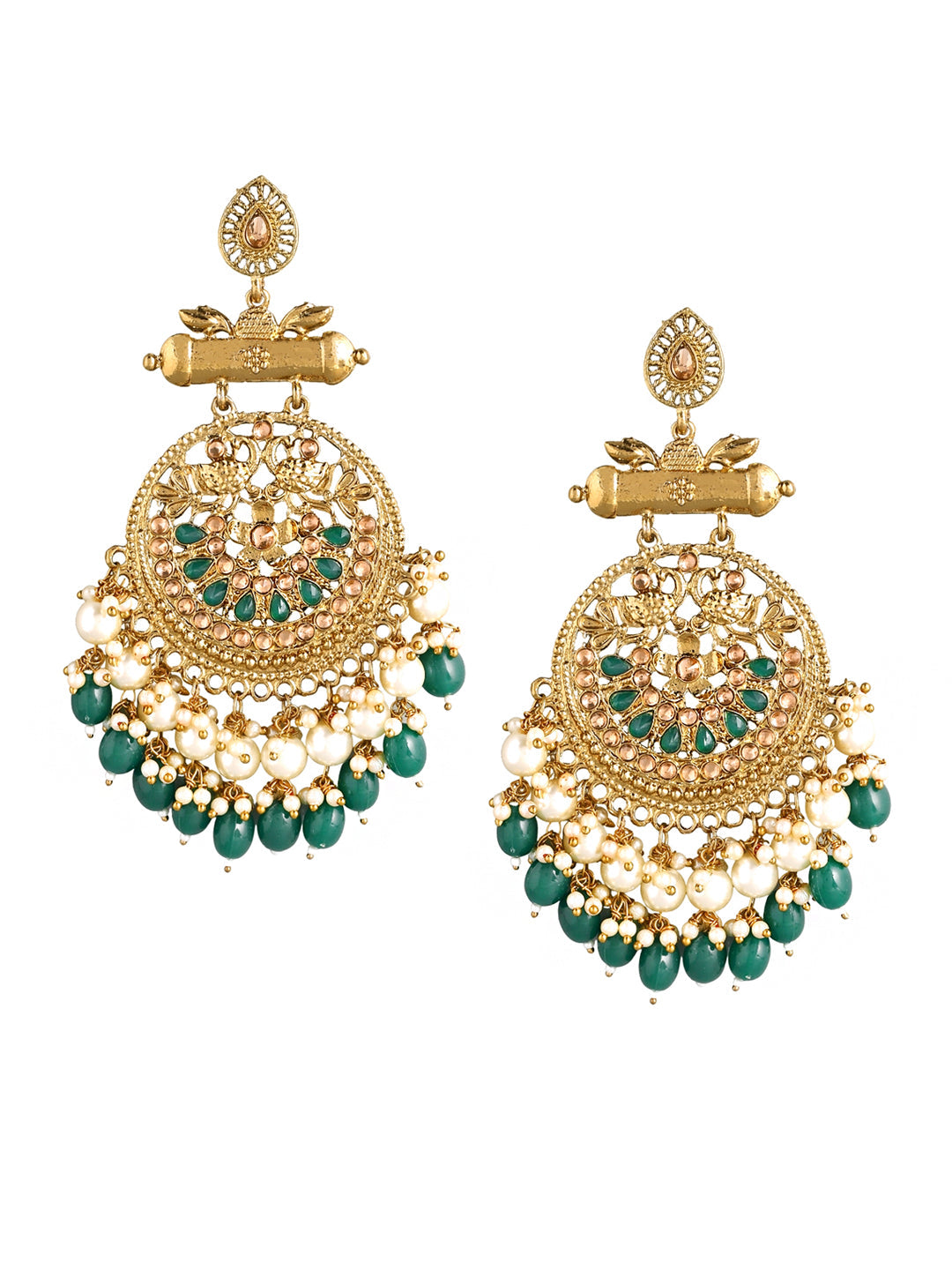 Yellow Chimes Gold-Polished & Green Circular Drop Earrings - Swadesiicart