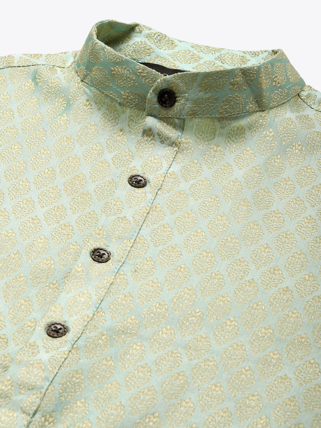 Sojanya Men Green Ethnic Motifs Woven Design Kurta & Churidar Comes With a Nehru Jacket | Swadesiicart