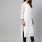 ADA Women White & Black Chikankari Embroidered Sustainable Handloom Kurta with Trousers & Inner | Swadesiicart