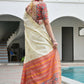 Vishnu Weaves Women's Cream Raw Silk Patola Zari Woven Saree with Blouse - Swadesiicart