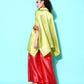 InWeave Women's Olive Red Brocade Satin Boho Kurta Red Palazzo Set - Swadesiicart
