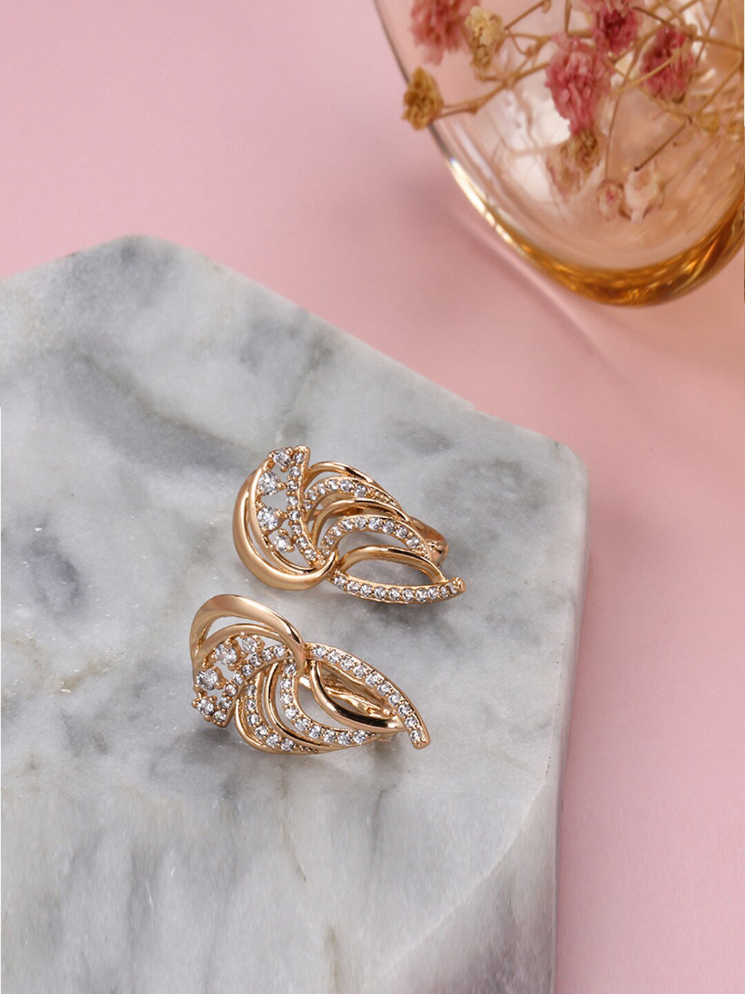 Shining Diva Gold-Polished Rose Zircon Earrings - Swadesiicart