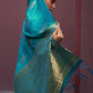 Mitera Teal & Gold-Toned Bagh Pure Silk Banarasi Saree | Swadesiicart