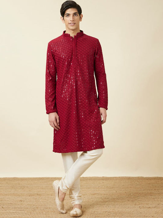 Manyavar Floral Chikankari Embroidered Kurta With Pyjamas | Swadesiicart
