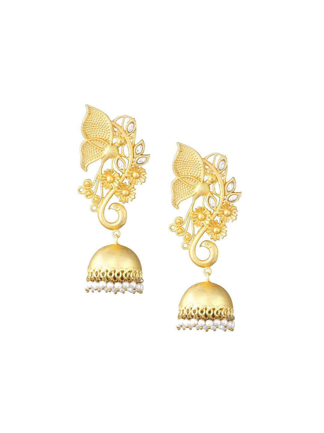Yellow Chimes Gold-Polished Dome Shaped Jhumkas Earrings - Swadesiicart