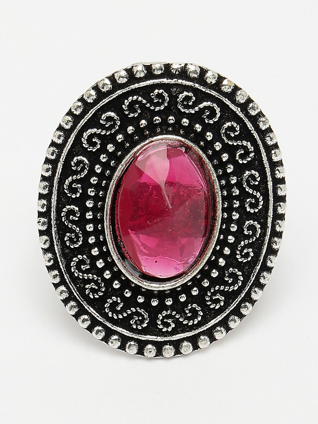 NVR Women's Pink Silver-Toned German Silver Adjustable Finger Ring | Swadesiicart