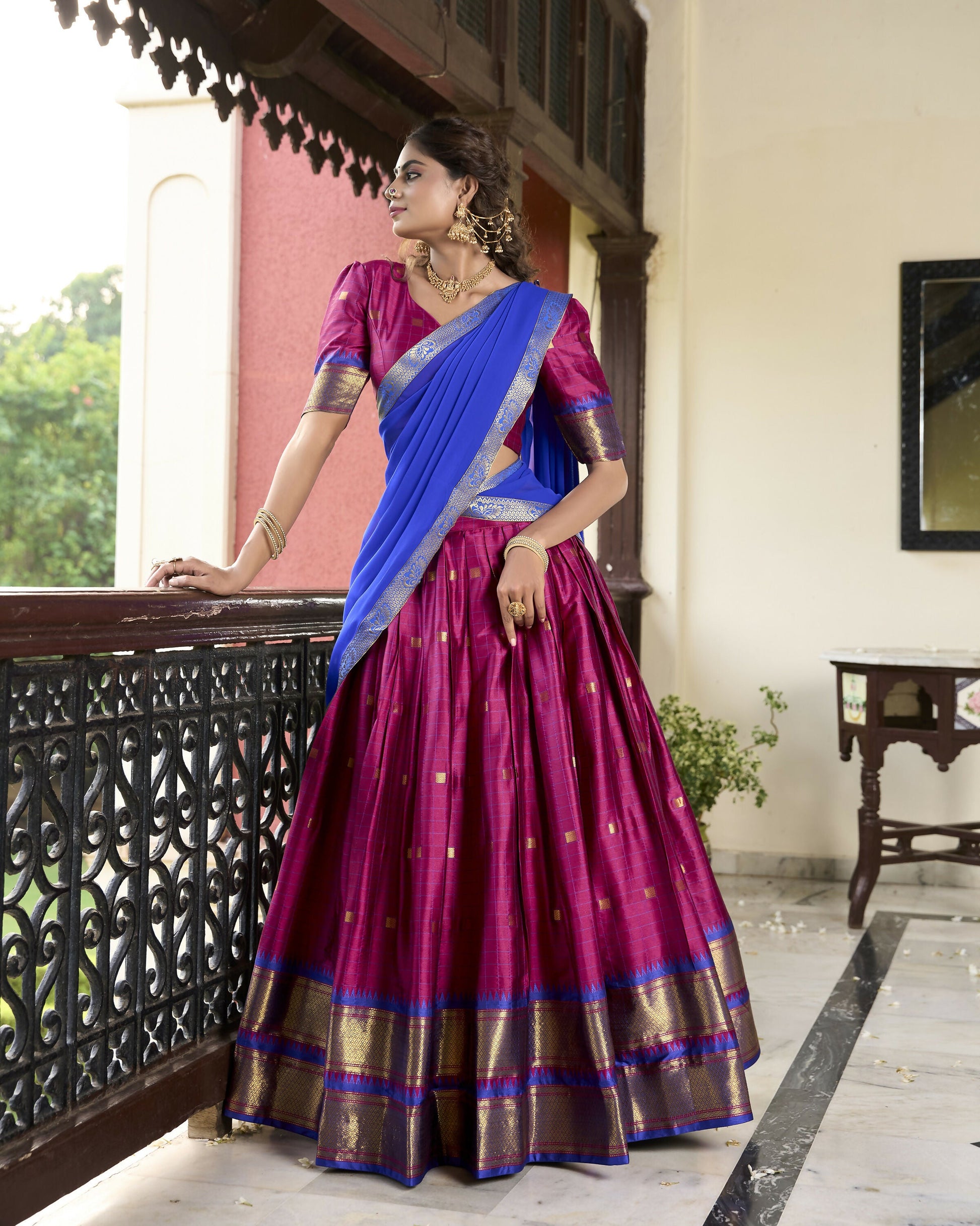Lorenvalley Ranipink Cotton Silk Weaving Work With Paithani Concept Lehenga Choli | Swadesiicart