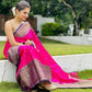DEIANA'S Beautiful Designer Golden zari Soft Lichi Silk Saree - Pink - Swadesiicart