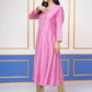 Vishudh Pink Round Neck Three-Quarter Sleeves Panelled A-Line Kurta - Swadesiicart