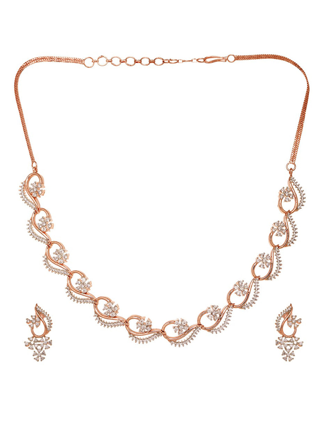 Saraf RS Jewellery Rose Gold-Polished White AD-Studded Jewellery Set - Swadesiicart
