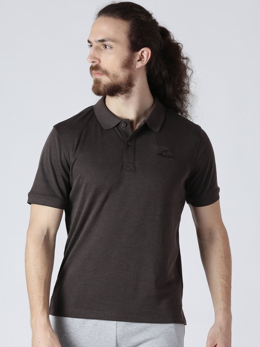 Alcis Men Brown Solid Polo Collar T-shirt | Swadesiicart