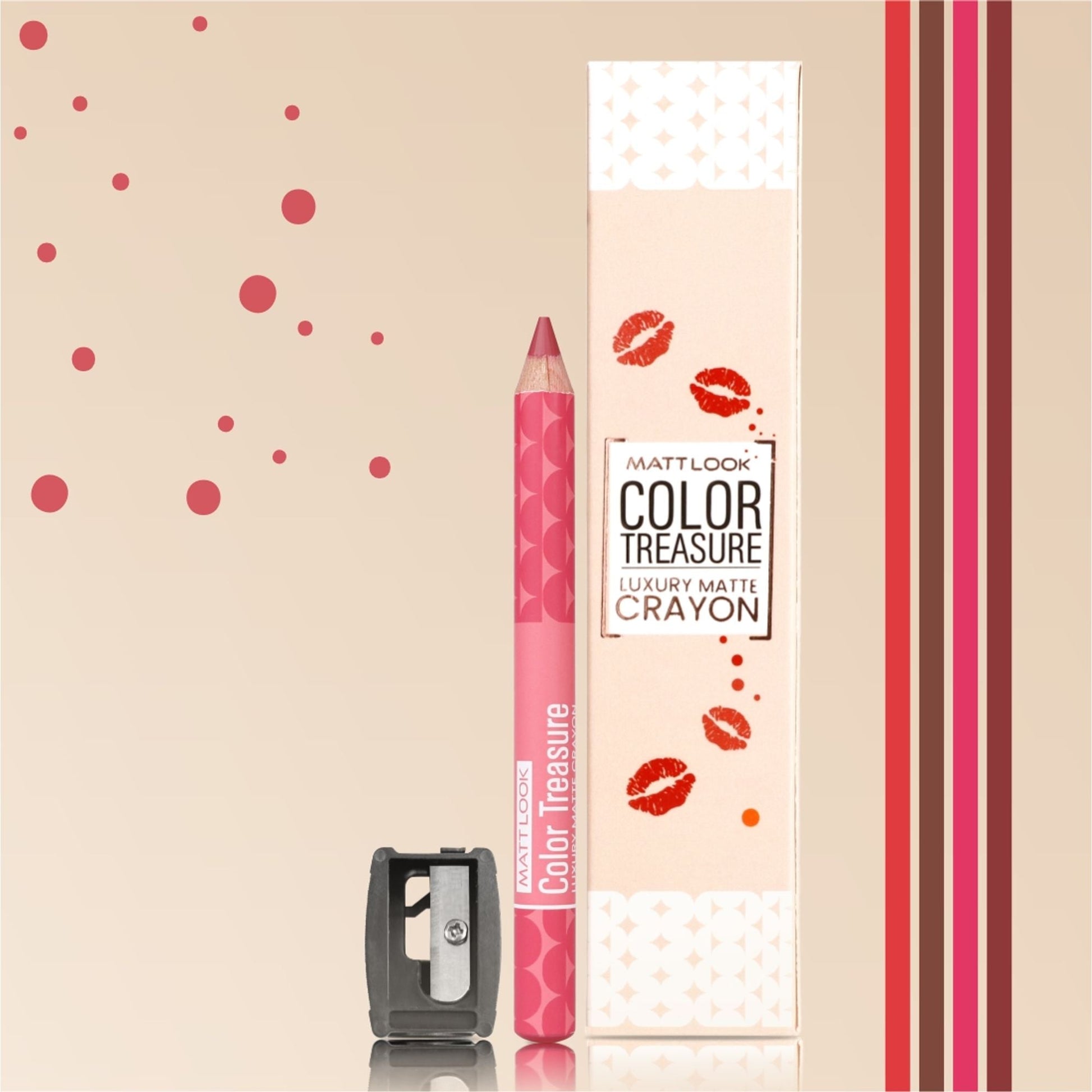Matt Look Color Treasure Luxury Matte Lip Pencil Crayon - 12 Charming Pink - Swadesiicart