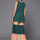 Ahalyaa Green Yoke Geometric Printed High Slit Sequinned Kurti with Sharara | Swadesiicart
