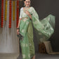 Saree Mall Olive Green & White Paisley Embroidered Organza Banarasi Sarees | Swadesiicart