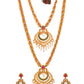 Saraf RS Jewellery Gold-Polished Red & Green Bridal Temple Jewellery Set - Swadesiicart
