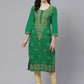 ADA Women Green & Beige Chikankari Embroidered Sustainable Handloom Kurta with Churidar | Swadesiicart