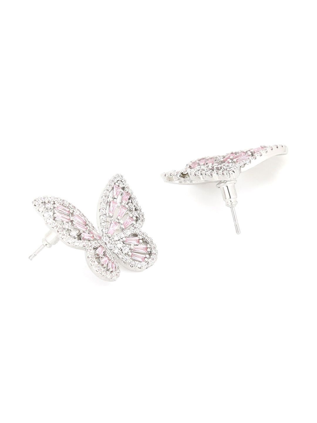 Yellow Chimes Silver-Toned & Pink Quirky Butterfly Studs Earrings - Swadesiicart