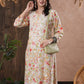 ADA Floral Printed Round Neck Regular Lucknowi Chikankari Kurta with Trousers | Swadesiicart