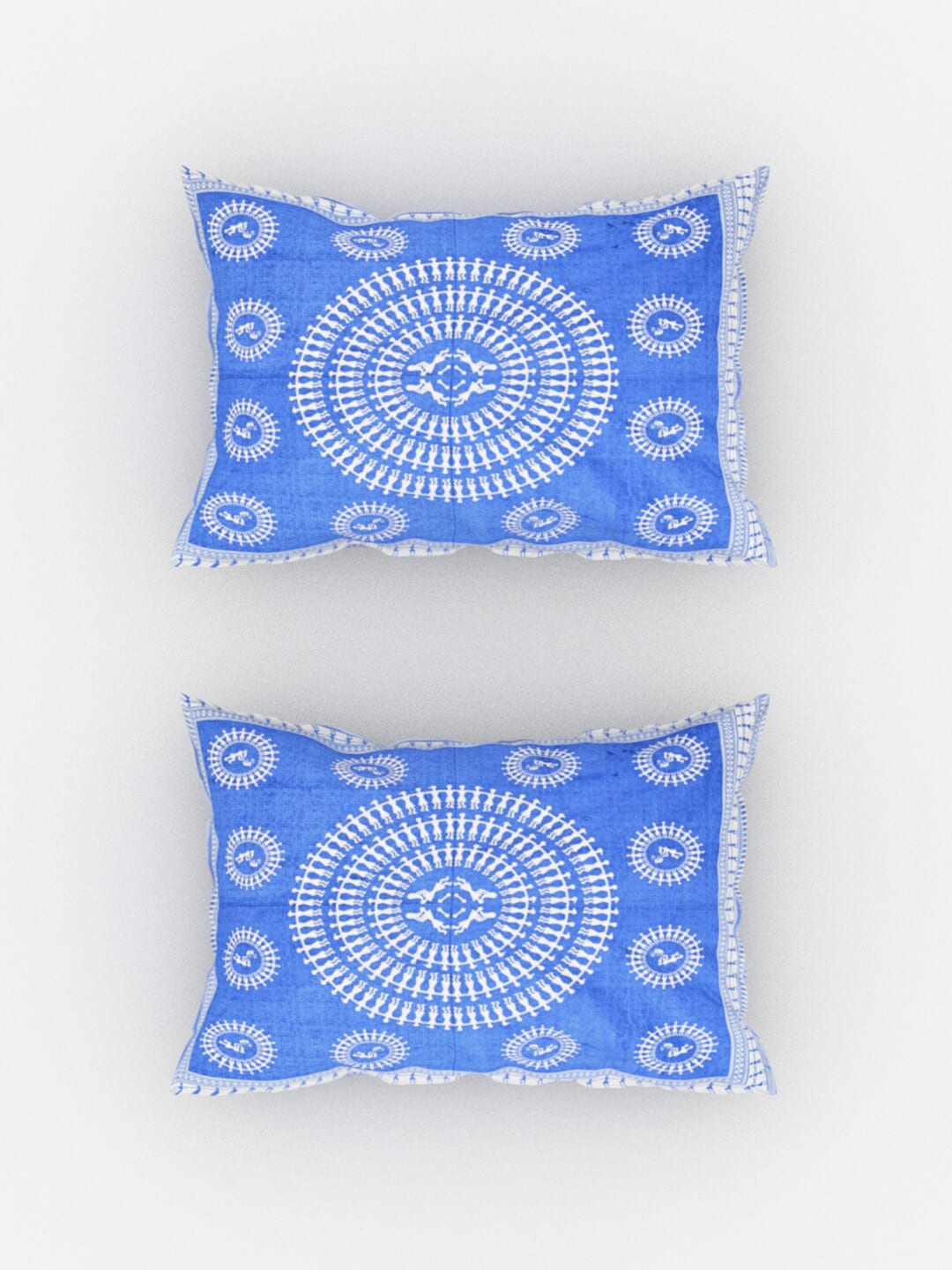 Urban Magic Blue Ethnic Motifs Printed Cotton 104 TC Queen Bedsheet With 2 Pillow Covers - Swadesiicart