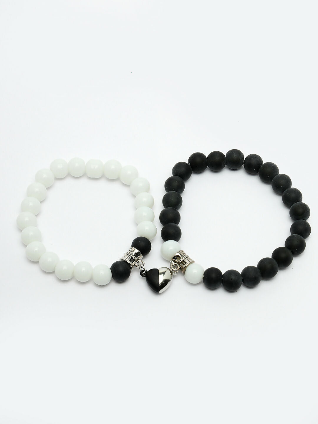 NVR Men & Women Set of 2 Black & White Onyx Handcrafted Elasticated Bracelet - Swadesiicart