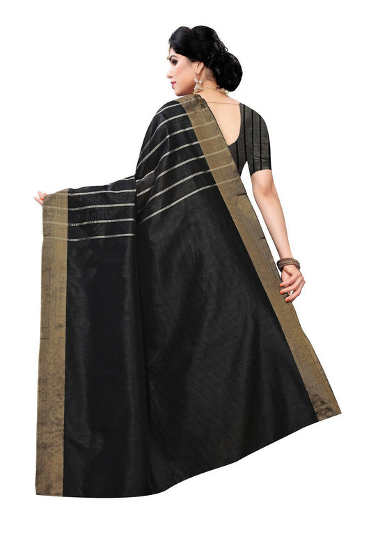 Vamika Black and White Lines Cotton Silk Weaving Saree (Paithani Black) | Swadesiicart