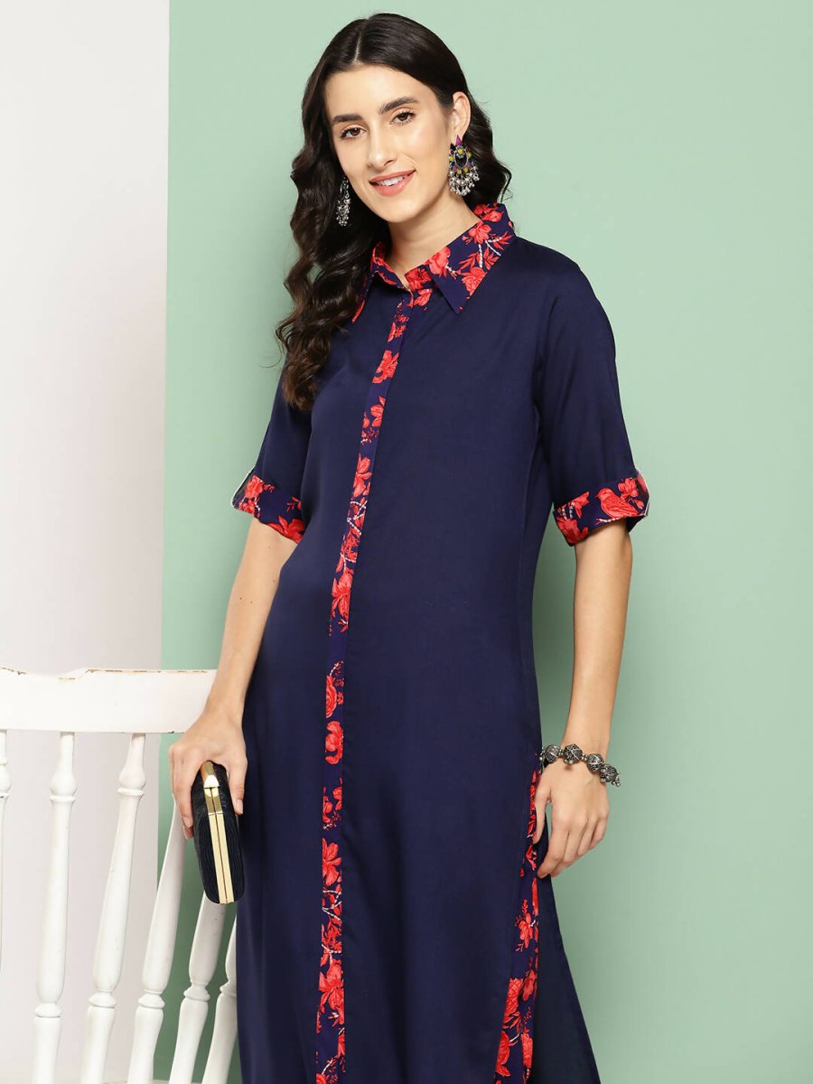 Ahalyaa Womens Kurta Set - Navy Blue | Swadesiicart