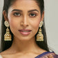 Nuyug 22K Gold-Plated Kundan Stone Studded & Pearl Beaded Dome Shaped Jhumkas | Swadesiicart