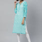 ADA Women Sea Green & White Floral Chikankari Embroidered Straight Sustainable Handloom Kurta | Swadesiicart