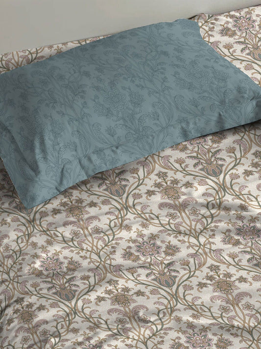 MYTRIDENT Dusk and Dawn Beige Ethnic Motifs Cotton 144 TC Single Bedsheet 1 Pillow Cover - Swadesiicart