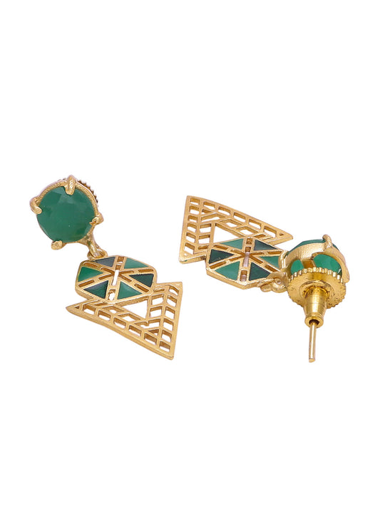 Shoshaa Green Gold-Polished Enamelled Contemporary Drop Earrings | Swadesiicart