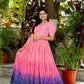 Jyoti Fashion Women's Pink Bandhej Print with Crush Pleating Muslin Anarkali Dress | Swadesiicart