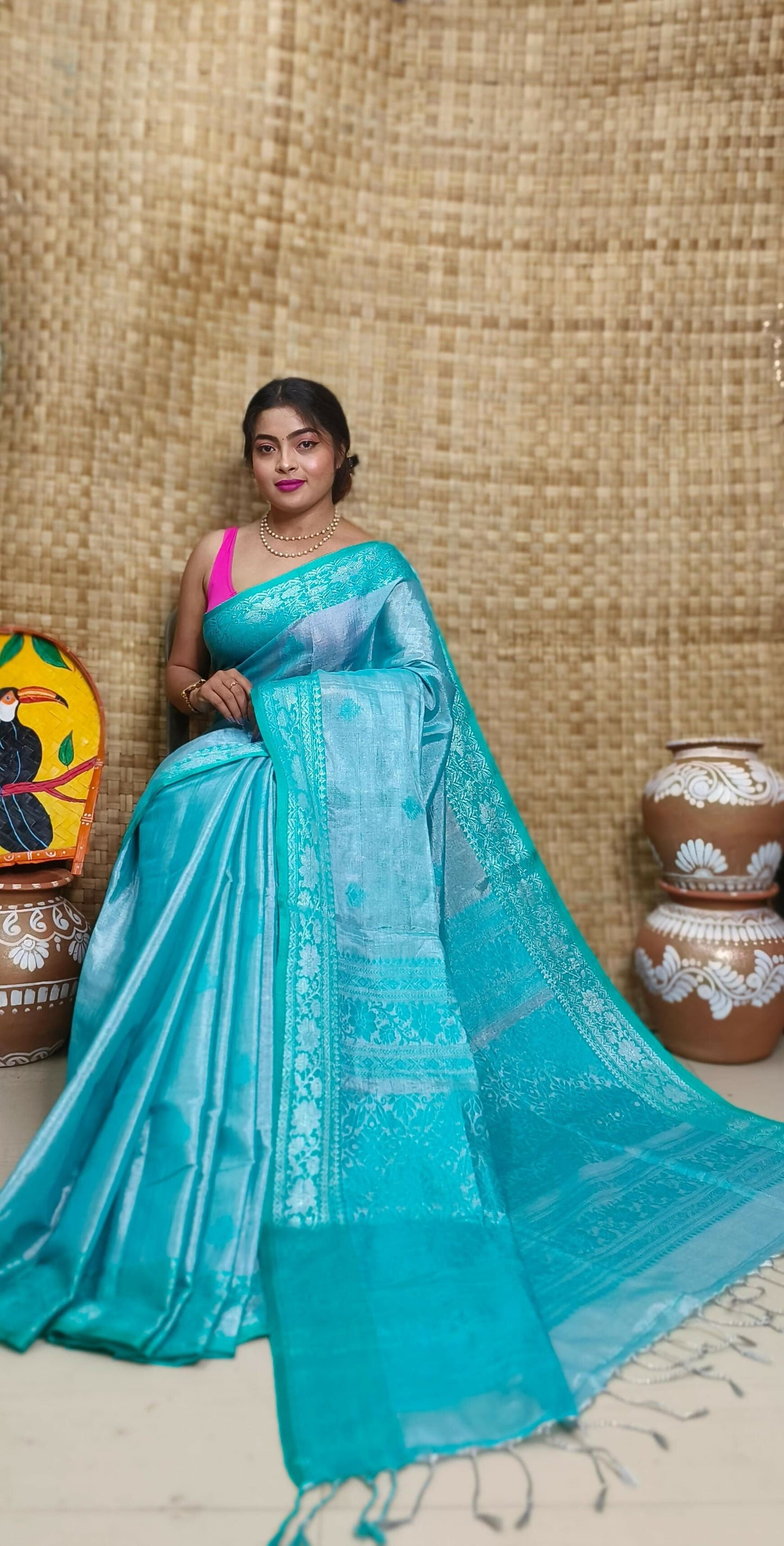 Exclusive Collection Sea Green Beautiful Tissue Benarasi Saree - Swadesiicart