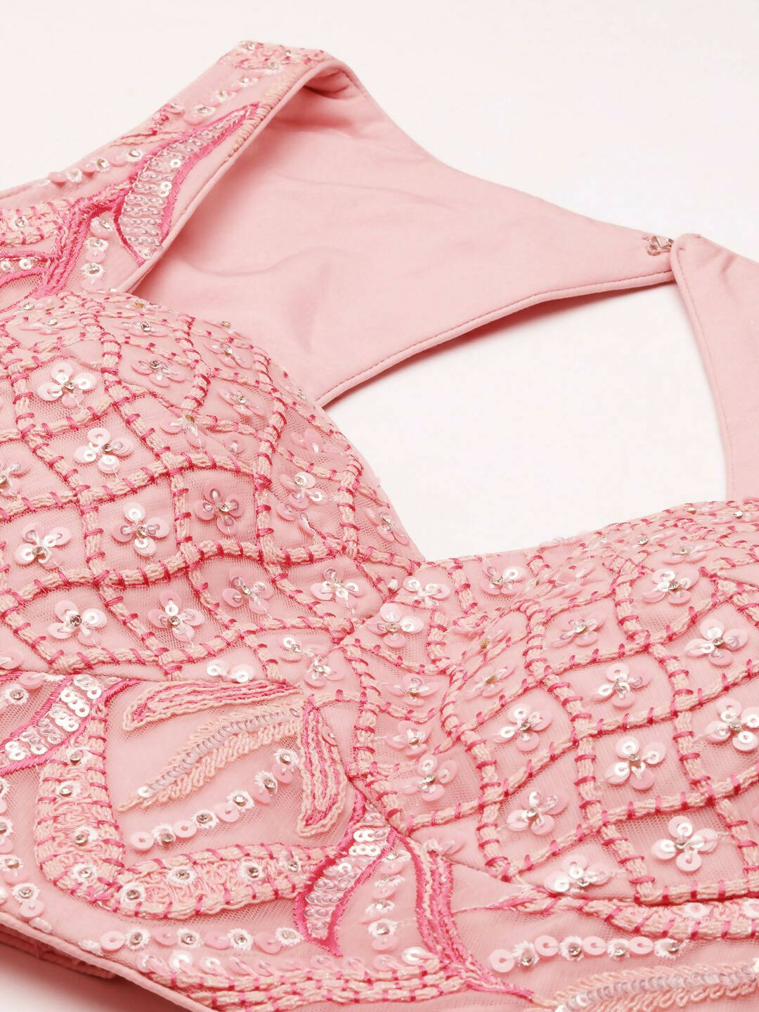 House of Panchhi Coral Pink Net Sequins and Zarkan embroidery Lehenga choli & Dupatta | Swadesiicart