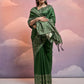 Vishnu Weaves Women's Green Handloom Raw Silk Woven Border Saree with Blouse - Swadesiicart