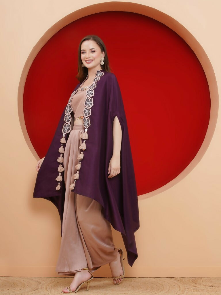 Joban Fashion Purple and Rose Gold Skirt set with Cape - Swadesiicart