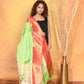 Very Much Indian Handloom Pure Cotton Paithani Dupatta - White | Swadesiicart