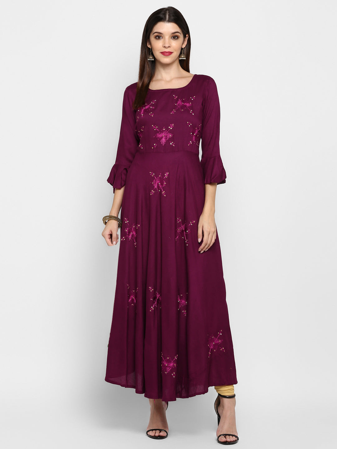 NOZ2TOZ Women Purple Rayon Kurta (1pc) - Noz2Toz