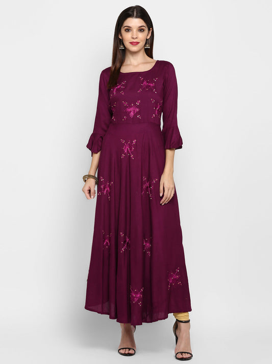 NOZ2TOZ Women Purple Rayon Kurta (1pc) - Noz2Toz