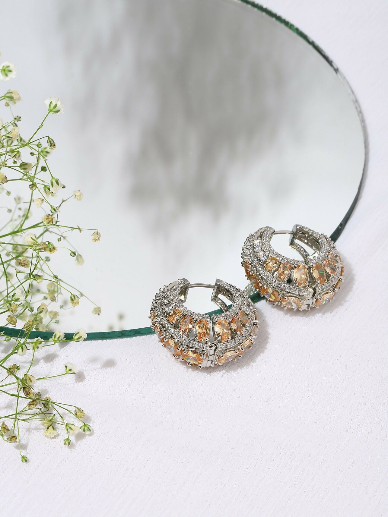 Champagne Stone Loops- Ruby Raang | Swadesiicart