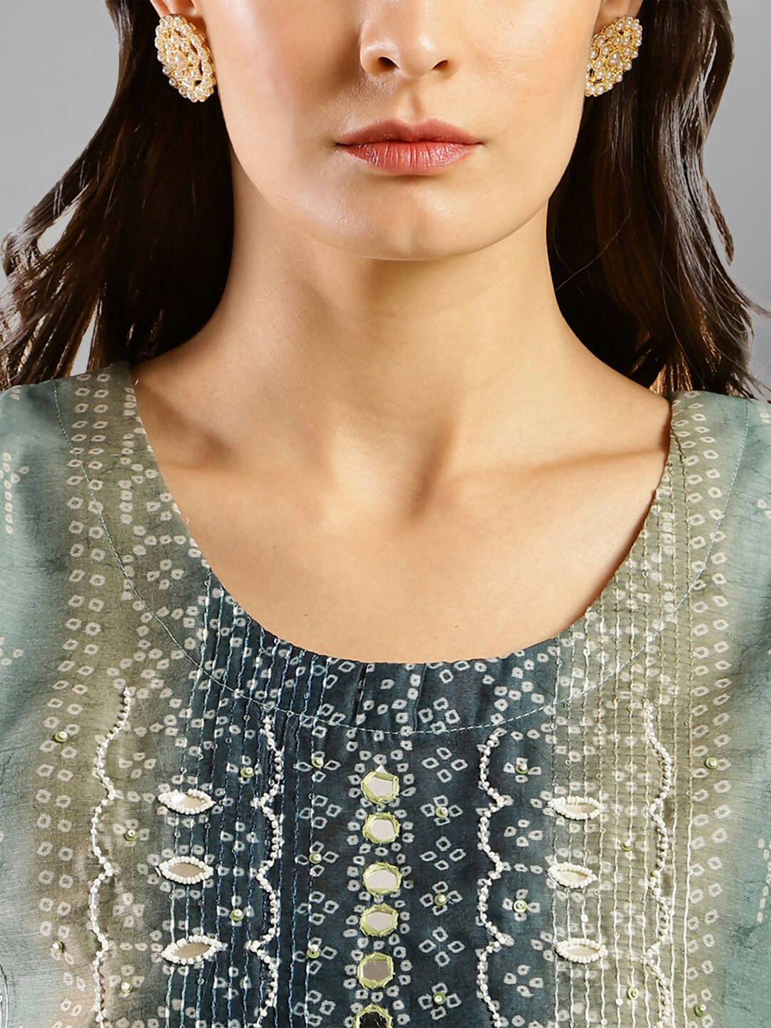 Blue Chinon Digital Printed With Hand Work Kurta - Himanshi - Swadesiicart