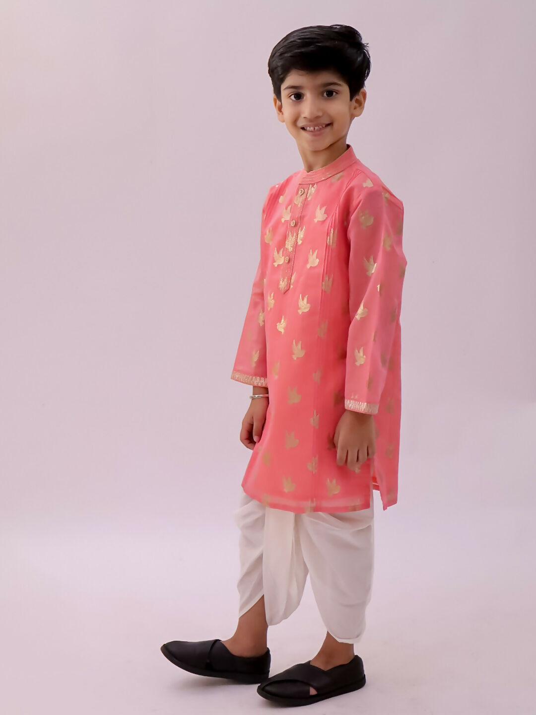 Lil Drama Mishti Peach Kurta Dhoti Set For Boys | Swadesiicart