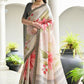 Vishnu Weaves Women's Grey Satin Silk Printed Saree with Blouse - Swadesiicart