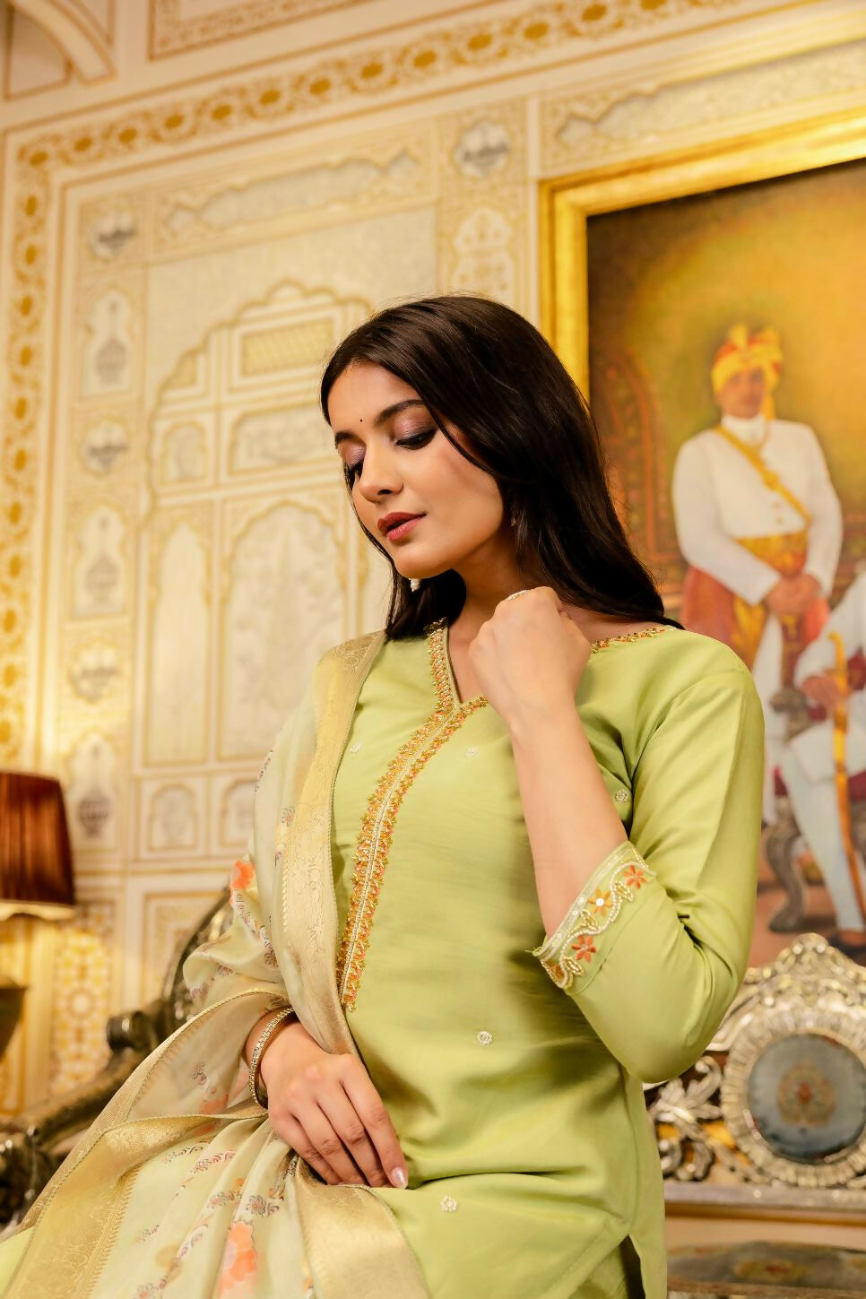 The52 Lemons Women's Beautiful Viscose Shimmer Fabric Embroidered Work Straight Kurta Pant and Dupatta Set - Swadesiicart