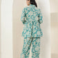 Kaajh Women's Turqouise Gold Print Cotton Co-ord Set - Swadesiicart