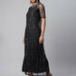 Ahalyaa Womens Black Crepe & Net Glitter Print Jumpsuit - Swadesiicart